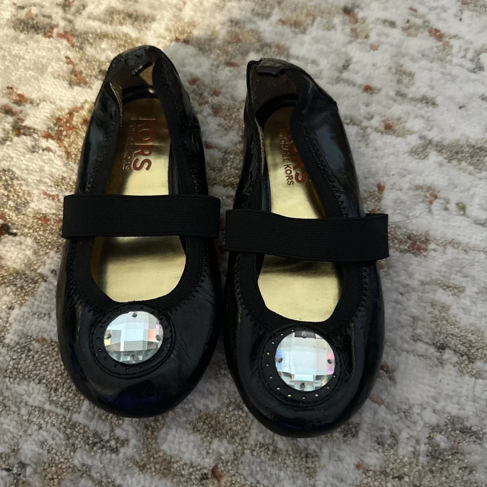 Michael Kors Rover Lux Ballet Shoes Youth Size 10 Black with jewel and gem